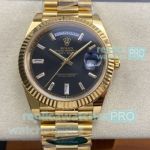 1-1 Copy ARF Rolex Day-Date Black Baguette Dial 40mm Yellow Gold President Watch 